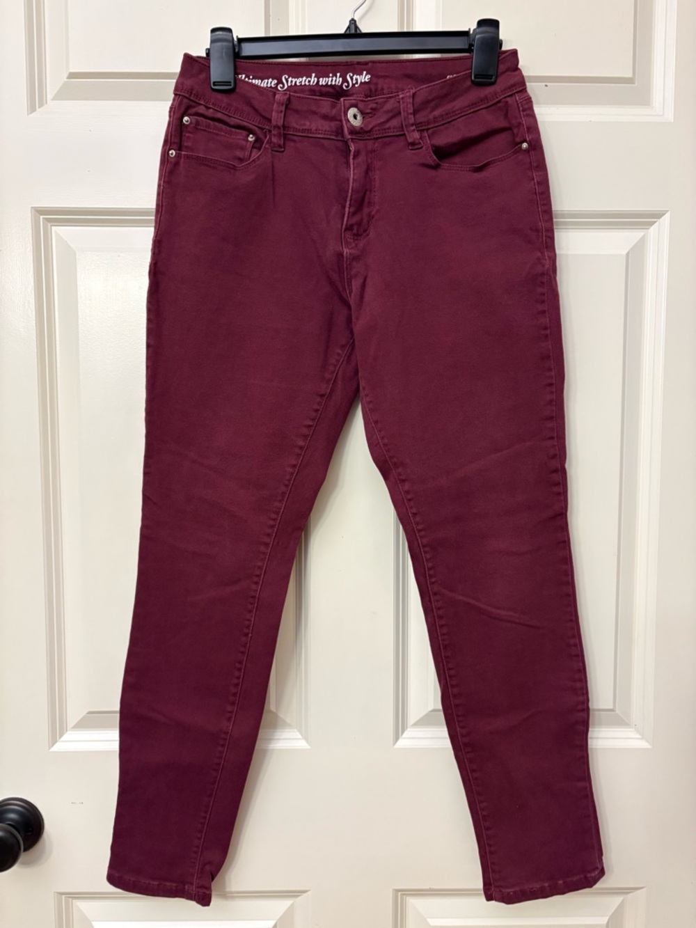 2 For $15 Signature Studio Skinny Jeans in Wine/Burgundy